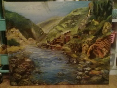 Картина под названием "Горный пейзаж" - Маргари Крейман, Подлинное произведение искусства, Масло Установлен на Деревянная ра…