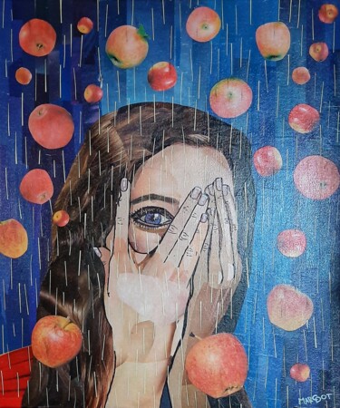 Collages intitulée "La pluie" par Margot G Delhomme, Œuvre d'art originale, Collages Monté sur Châssis en bois