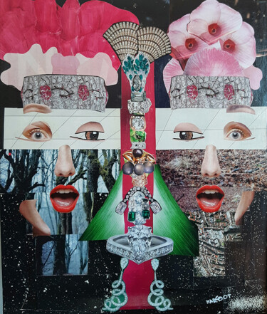 Collages getiteld "Les jumelles" door Margot G Delhomme, Origineel Kunstwerk, Collages Gemonteerd op Frame voor houten branc…