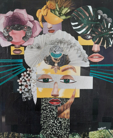 Collages intitulée "Les copines" par Margot G Delhomme, Œuvre d'art originale, Collages Monté sur Châssis en bois