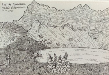Desenho intitulada "Lac de Tavaneuse -…" por Margot Thuy, Obras de arte originais, Marcador
