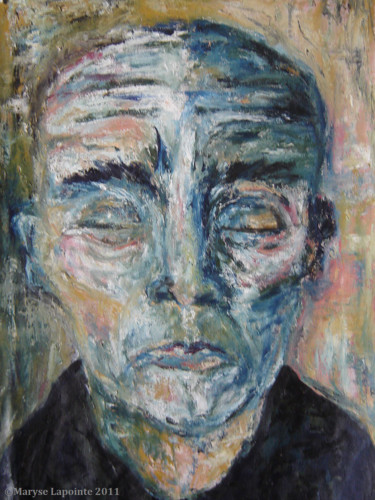 Painting titled "Portrait aux yeux f…" by Maryse Lapointe, Original Artwork, Oil