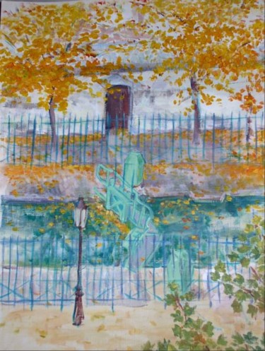 Peinture intitulée "Ecluse sur le canal…" par Margot-Kot, Œuvre d'art originale