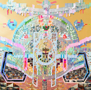 Collages intitulée "Psychedelic" par Margot Tomaszewska, Œuvre d'art originale, Collages Monté sur Panneau de bois