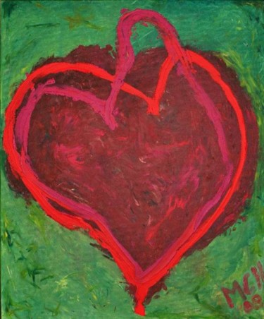 Schilderij getiteld "Samengesmolten hart" door Margreet Heemskerk, Origineel Kunstwerk, Olie