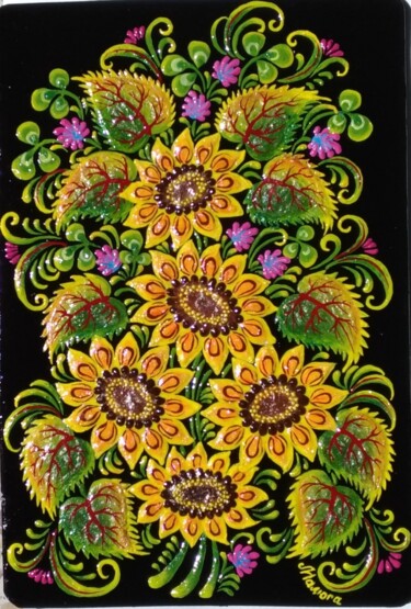 Malarstwo zatytułowany „Fleurs du Soleil” autorstwa Marguerite Maliuga, Oryginalna praca, Akryl