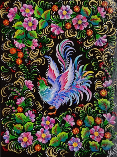 Painting titled "Oiseau magique" by Marguerite Maliuga, Original Artwork, Acrylic