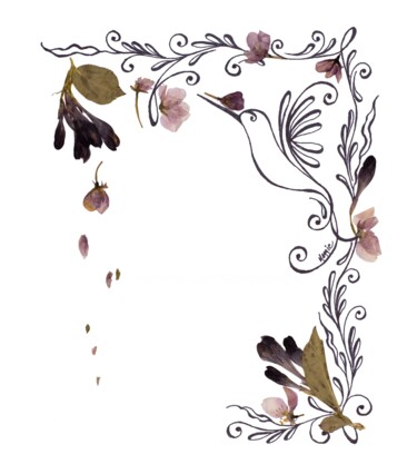 Σχέδιο με τίτλο "Colibri stylisé" από Marguerite Vanasse (Fleur'Art Maggie), Αυθεντικά έργα τέχνης, Μελάνι