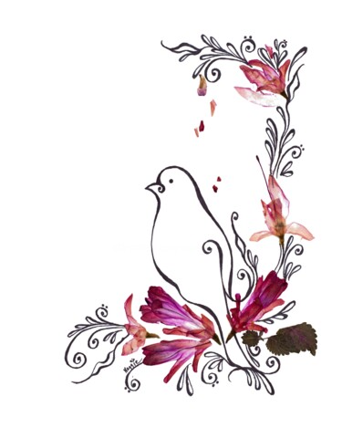 Σχέδιο με τίτλο "Oiseau stylisé" από Marguerite Vanasse (Fleur'Art Maggie), Αυθεντικά έργα τέχνης, Μελάνι