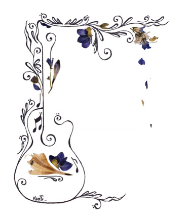 Рисунок под названием "Guitare stylisée" - Marguerite Vanasse (Fleur'Art Maggie), Подлинное произведение искусства, Чернила
