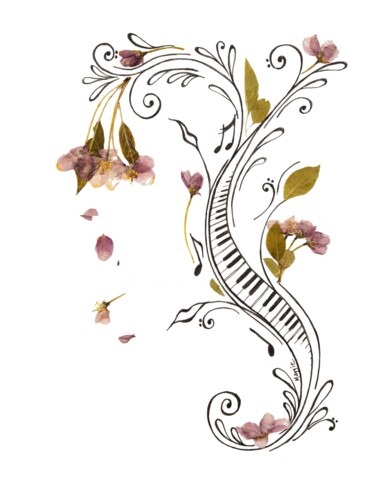 图画 标题为“Piano stylisé” 由Marguerite Vanasse (Fleur'Art Maggie), 原创艺术品, 墨