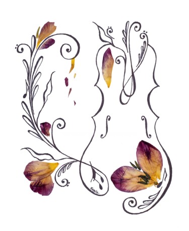 Σχέδιο με τίτλο "Violon stylisé" από Marguerite Vanasse (Fleur'Art Maggie), Αυθεντικά έργα τέχνης, Μελάνι