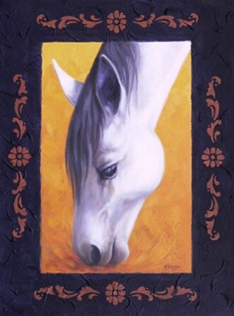 Painting titled "Cheval blanc" by Marguerite Vanasse (Fleur'Art Maggie), Original Artwork, Other