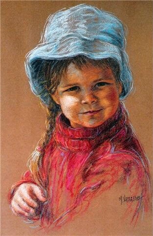 Картина под названием "Portrait d'Anaïs" - Marguerite Vanasse (Fleur'Art Maggie), Подлинное произведение искусства, Пастель