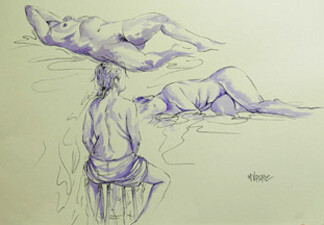 Drawing titled "Femme à l'aquarelle" by Marguerite Vanasse (Fleur'Art Maggie), Original Artwork, Other