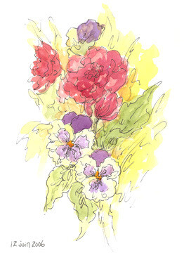 Dessin intitulée "Fleurs rouges" par Marguerite Vanasse (Fleur'Art Maggie), Œuvre d'art originale, Autre