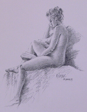 Dessin intitulée ""La liseuse"" par Marguerite Vanasse (Fleur'Art Maggie), Œuvre d'art originale, Autre