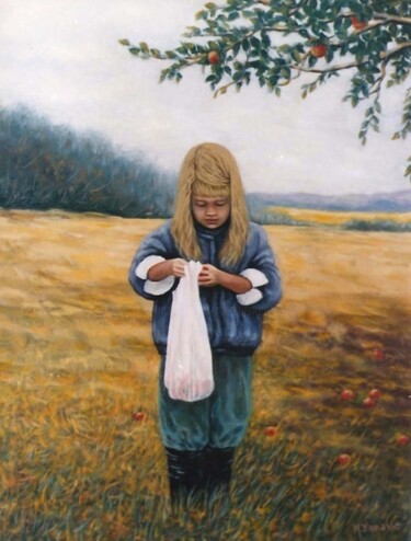 Peinture intitulée "La cueillette" par Marguerite Vanasse, Œuvre d'art originale, Huile