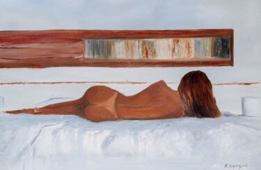 Painting titled "Tan" by Marharyta Karmazina, Original Artwork, Oil Mounted on Wood Stretcher frame
