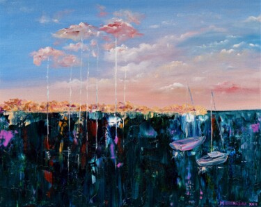 Painting titled "Higher than the sky" by Marharyta Karmazina, Original Artwork, Oil Mounted on Cardboard