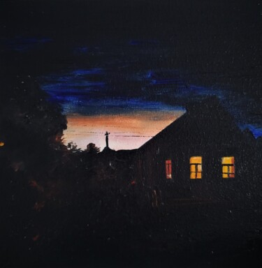 Painting titled "Village" by Marharyta Karmazina, Original Artwork, Oil Mounted on Other rigid panel
