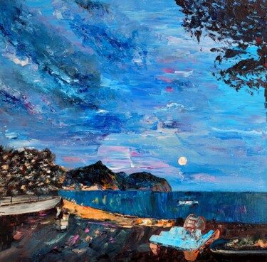 Painting titled "Catamaran" by Marharyta Karmazina, Original Artwork, Oil Mounted on Other rigid panel
