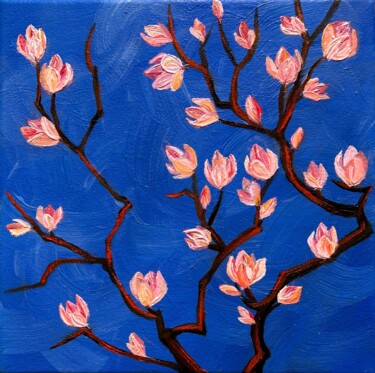 Painting titled "Magnolia blossom" by Marharyta Vilenchyk, Original Artwork, Oil