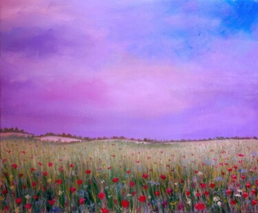 Painting titled "Poppy meadow" by Marharyta Vilenchyk, Original Artwork, Oil