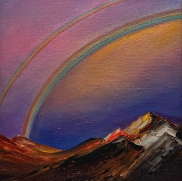 Painting titled "Rainbow mountain" by Marharyta Vilenchyk, Original Artwork, Oil