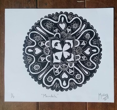 Printmaking titled "Mandala" by Makaranda Arte, Original Artwork, Linocuts