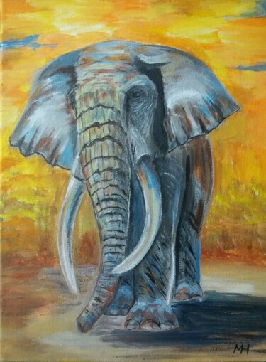 Painting titled "an elephant" by Mari Husár, Original Artwork, Acrylic