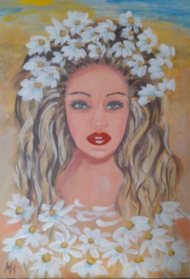 Картина под названием "Flowers in hair" - Mari Husár, Подлинное произведение искусства, Акрил Установлен на картон