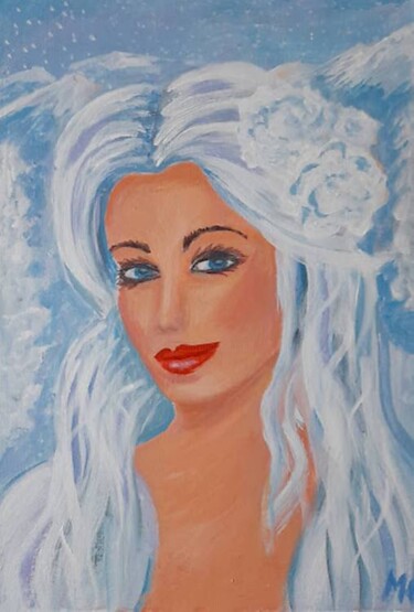 Painting titled "WINTER" by Mari Husár, Original Artwork, Acrylic Mounted on Cardboard