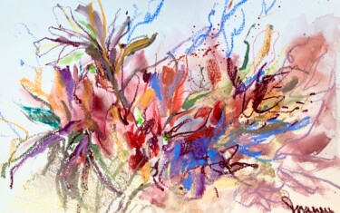 Dessin intitulée "Purple flowers" par Mari Skakun, Œuvre d'art originale, Pastel