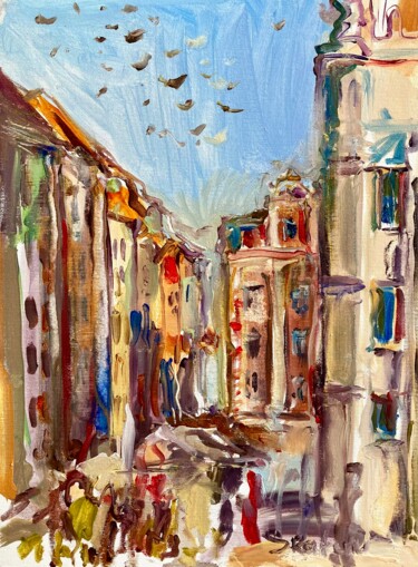 Pintura intitulada "old city street" por Mari Skakun, Obras de arte originais, Óleo