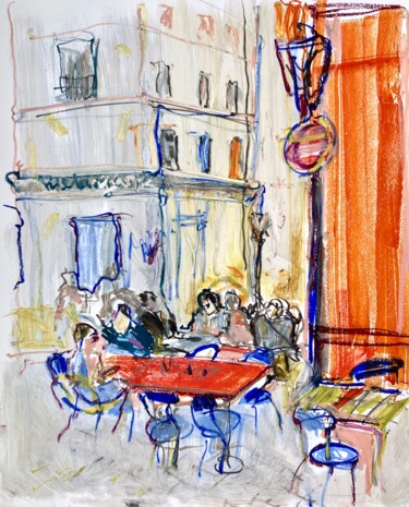 Painting titled "people in a Parisia…" by Mari Skakun, Original Artwork, Pastel