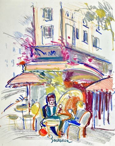 Malerei mit dem Titel "Parisian style cafe" von Mari Skakun, Original-Kunstwerk, Pastell