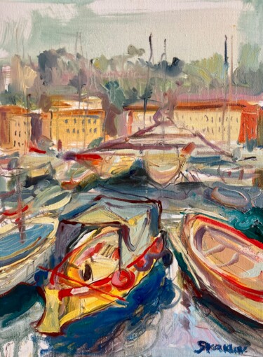 Pintura titulada "THE PORT IN NICE" por Mari Skakun, Obra de arte original, Oleo Montado en Panel de madera