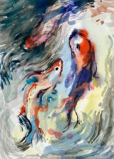 绘画 标题为“Les poissons sont s…” 由Mari Skakun, 原创艺术品, 水彩