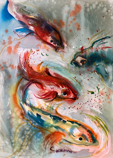 Malerei mit dem Titel "Poisson" von Mari Skakun, Original-Kunstwerk, Aquarell