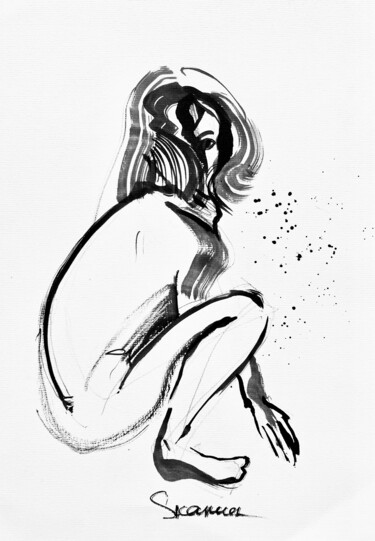 Drawing titled "Étrange" by Mari Skakun, Original Artwork, Ink