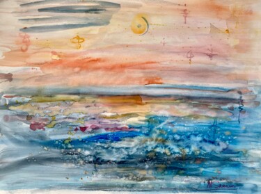 Schilderij getiteld "Sunset or sunrise?" door Mari Skakun, Origineel Kunstwerk, Aquarel