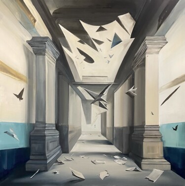 Peinture intitulée "Бумажные птицы" par Maria Abramova, Œuvre d'art originale, Huile