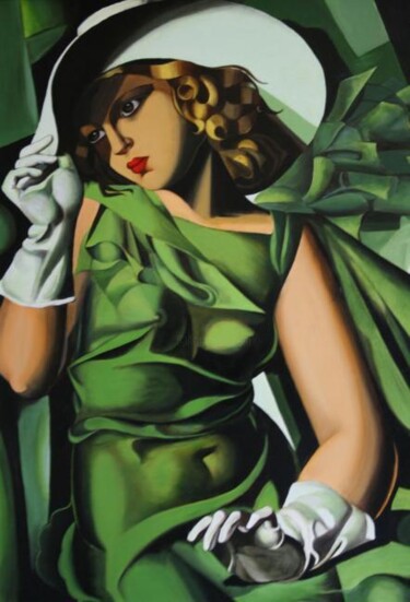 Pittura intitolato "Joune fille en vert…" da Maria Adelaide Lamesa, Opera d'arte originale, Olio