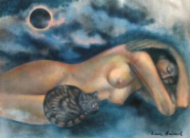 Painting titled "l-eclipse-huile-sur…" by Maria Amaral, Original Artwork, Oil