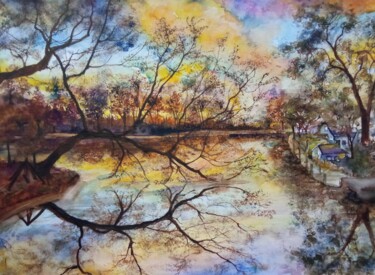 Autunno al lago si specchia nell'acqua Pittura intitolato "Autunno al lago si…" da Maria Assunta Albini, Opera d'arte originale, Acquarello