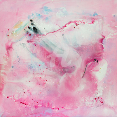 Schilderij getiteld "Pink Wave" door Maria Bacha, Origineel Kunstwerk, Acryl Gemonteerd op Frame voor houten brancard