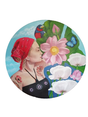 绘画 标题为“Girl with a tattoo” 由Maria Barchan, 原创艺术品, 丙烯 安装在木质担架架上