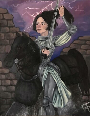 Painting titled "Жанна д’Арк" by Maria Barmina, Original Artwork, Oil Mounted on Wood Stretcher frame
