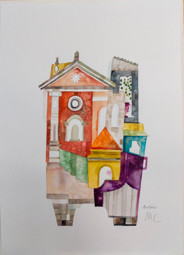 Pintura intitulada "Cathedrale d'Antibes" por Maria C. Bernhardsson, Obras de arte originais, Aquarela Montado em Cartão